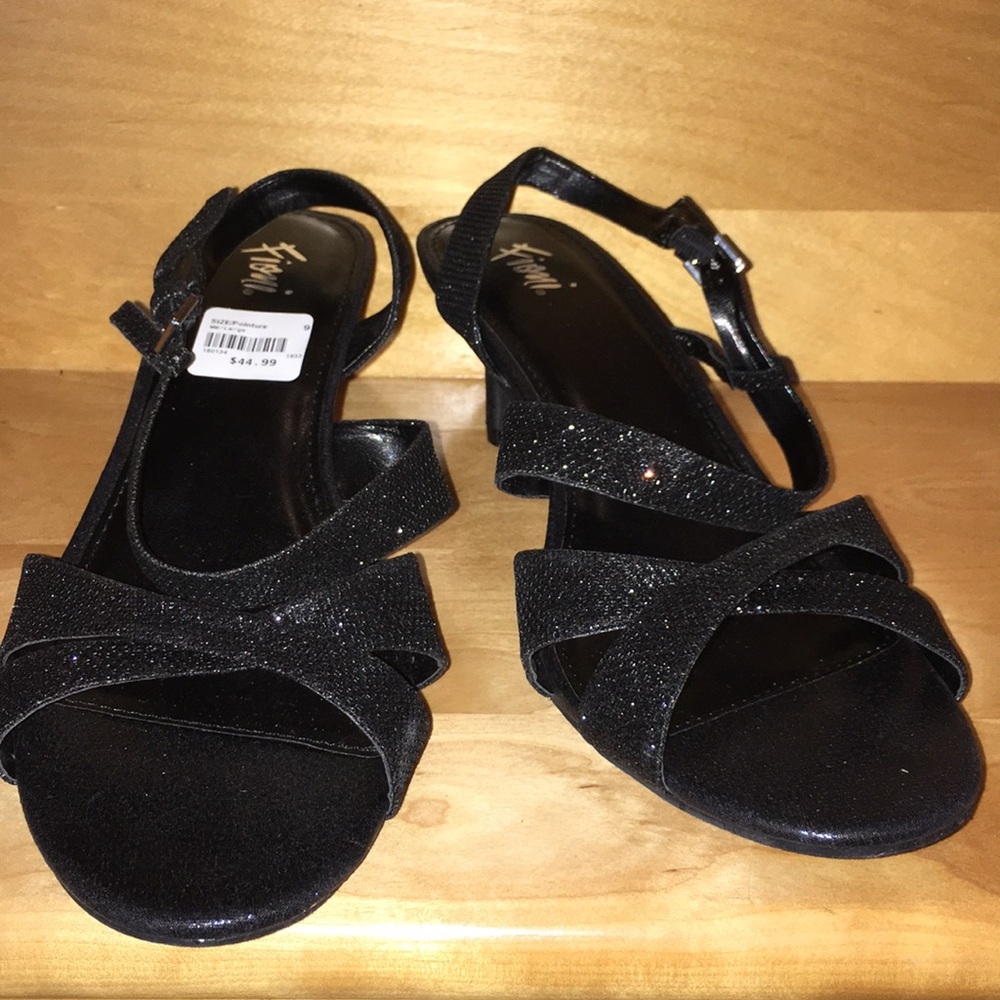 9Wide Black Cocktail Heels Dressy Sandals
